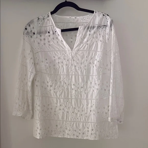 Chico’s Women's White Eyelet Embroidered Blouse 100% Cotton Small - Picture 2 of 6